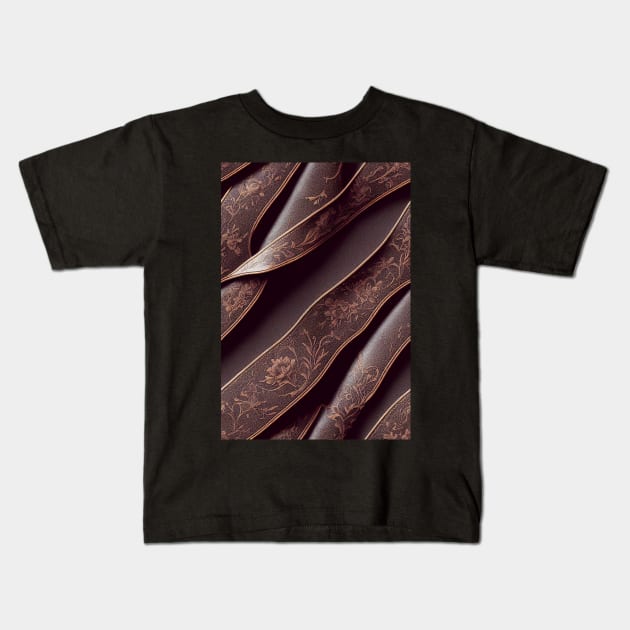 Dark Brown Ornamental Leather Stripes, natural and ecological leather print #55 Kids T-Shirt by Endless-Designs